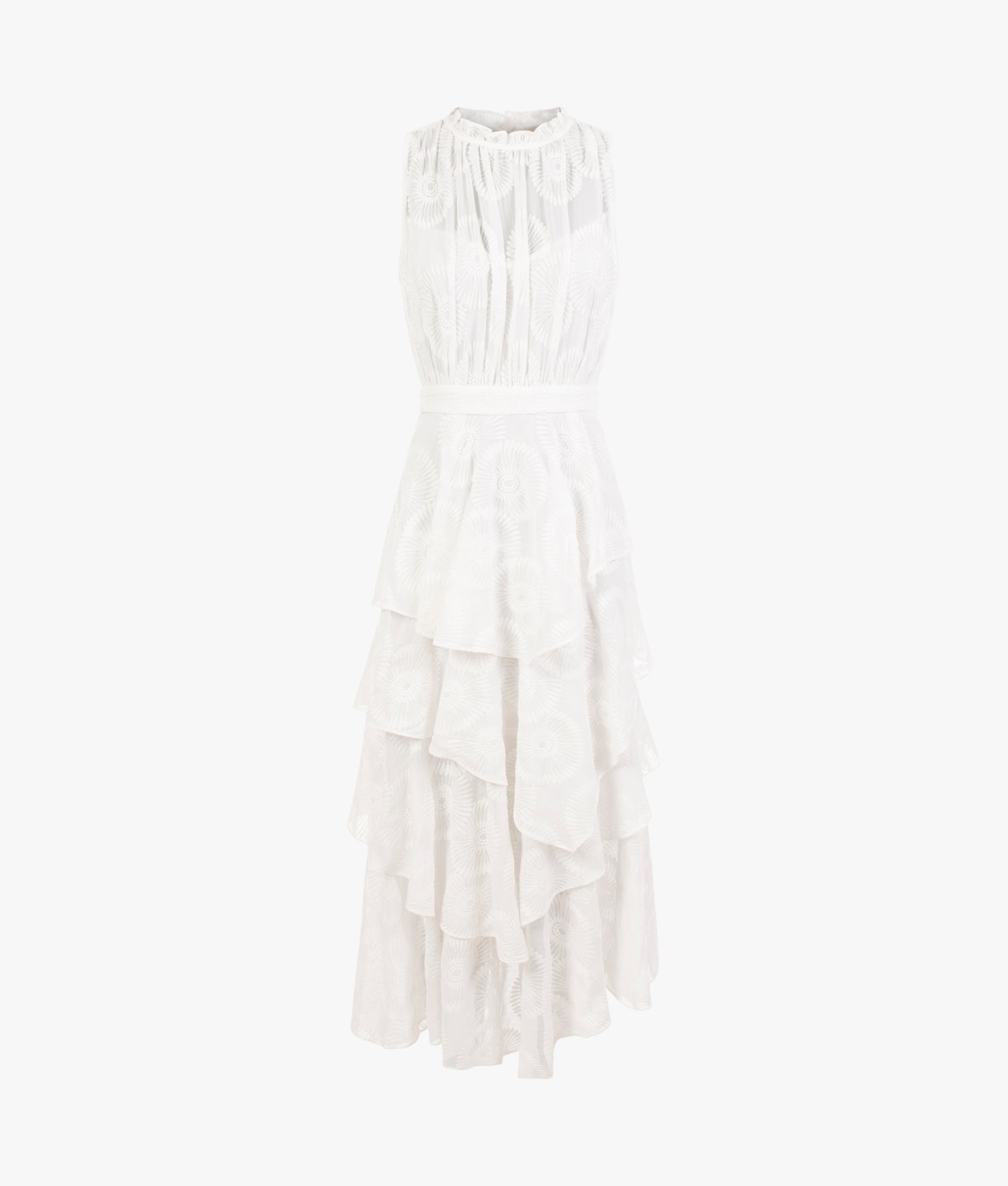 floryah embroidered midi dress with tiered skirt