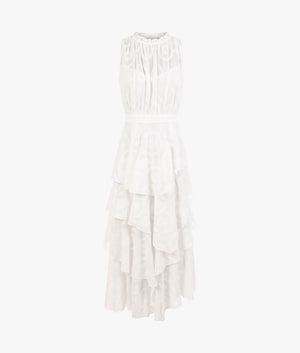 Floryah embroidered tiered skirt midi dress in ivory