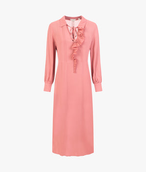 Faithiy asymmetric ruffle midi dress in mid pink