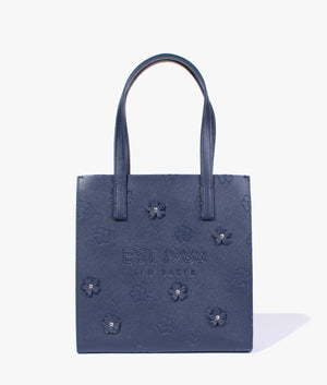 Flercon applique floral small shopper in dark blue