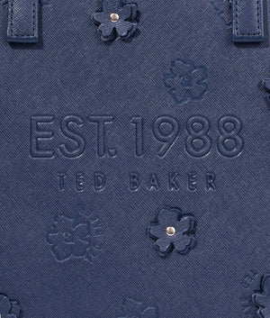 Flercon applique floral small shopper in dark blue
