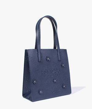 Flercon applique floral small shopper in dark blue