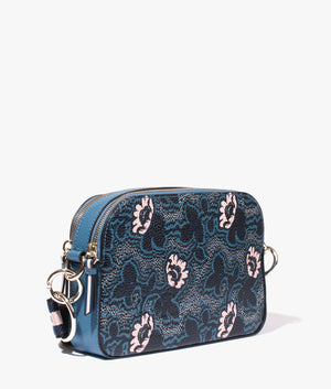 Darlino graphic floral print camera bag in blue