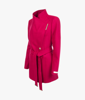 Rosess short wool wrap coat in deep pink