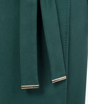Rose mid length wool wrap coat in dark green