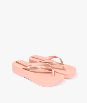 Mesh wedge tex flip flops in blush