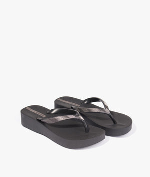 Mesh wedge tex flip flops in black