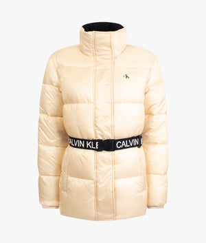 Logo belt waisted puffer jacket in muslin