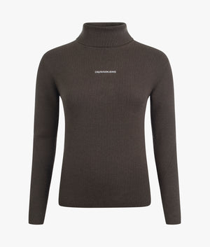 Micro branding roll neck jumper in black olive