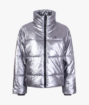 Gunmetal short puffer jacket