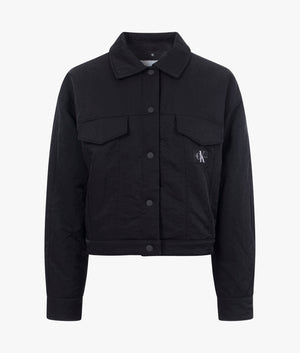 Crinkle nylon short trucker in black