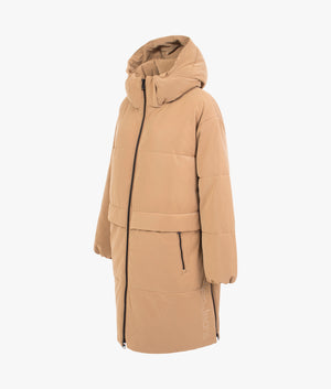 Faux suede oversized puffer coat in timeless camel