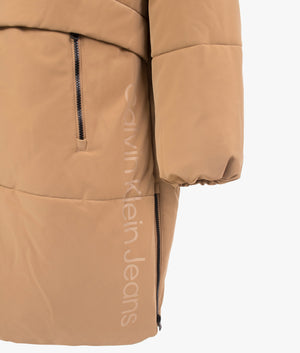 Faux suede oversized puffer coat in timeless camel