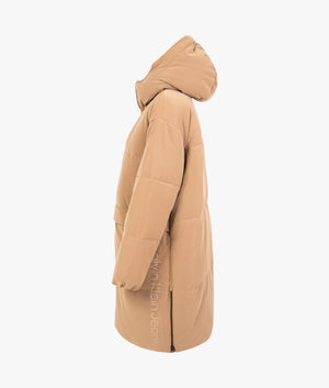 Faux suede oversized puffer coat in timeless camel