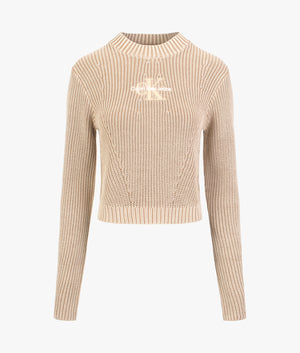 Washed mono logo jumper in travertine