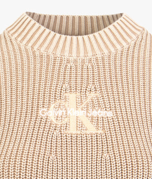 Washed mono logo jumper in travertine