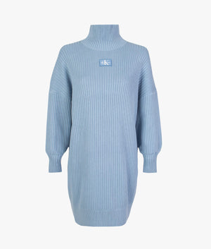 Badge loose knitted dress in iceland blue