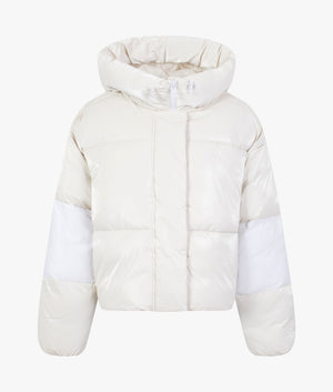 Blocking cropped puffer jacket in ivory