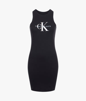 Archival mono logo rib dress in black