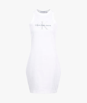 Archival mono logo rib dress in bright white