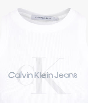 Archival mono logo rib dress in bright white