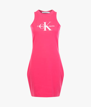 Archival mono logo rib dress in pink flash