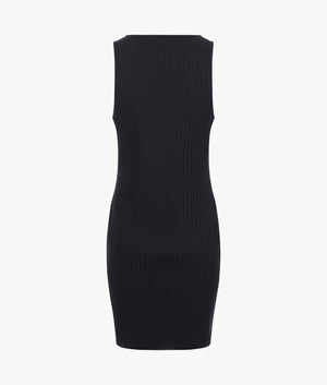 Zipper elongated rib dress in black