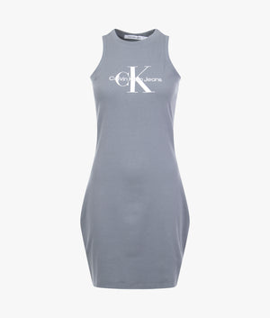 Archival mono logo rib dress in overcast grey