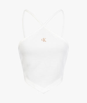 Waffle halter neck top in greige