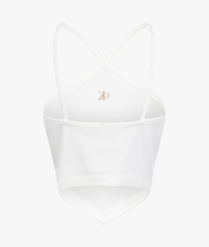 Waffle halter neck top in greige