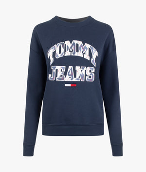 Boxy college argyle crew sweatshirt in navy
