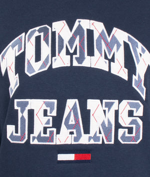 Boxy college argyle crew sweatshirt in navy