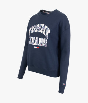 Boxy college argyle crew sweatshirt in navy