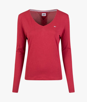 Jersey V neck long sleeve top in cranberry crush