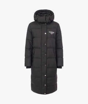 Tommy Jeans Graphic longline puffer in deep black EQVVS Womens