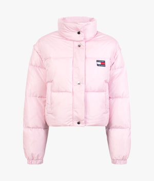 Badge crop vest down puffer in french orchid
