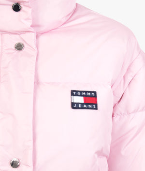 Badge crop vest down puffer in french orchid