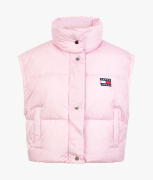 Badge crop vest down puffer in french orchid