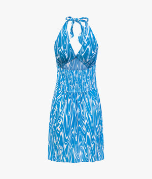 Psychedelic halter neck dress in blue print
