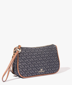 Jet set charm leather shoulder bag in dark denim