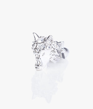 Lupa crystal wolf stud earrings in silver