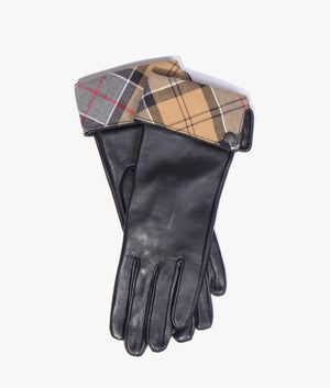 Lady jane leather gloves in black and dress tartan