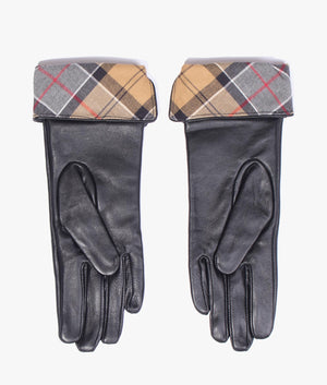 Lady jane leather gloves in black and dress tartan