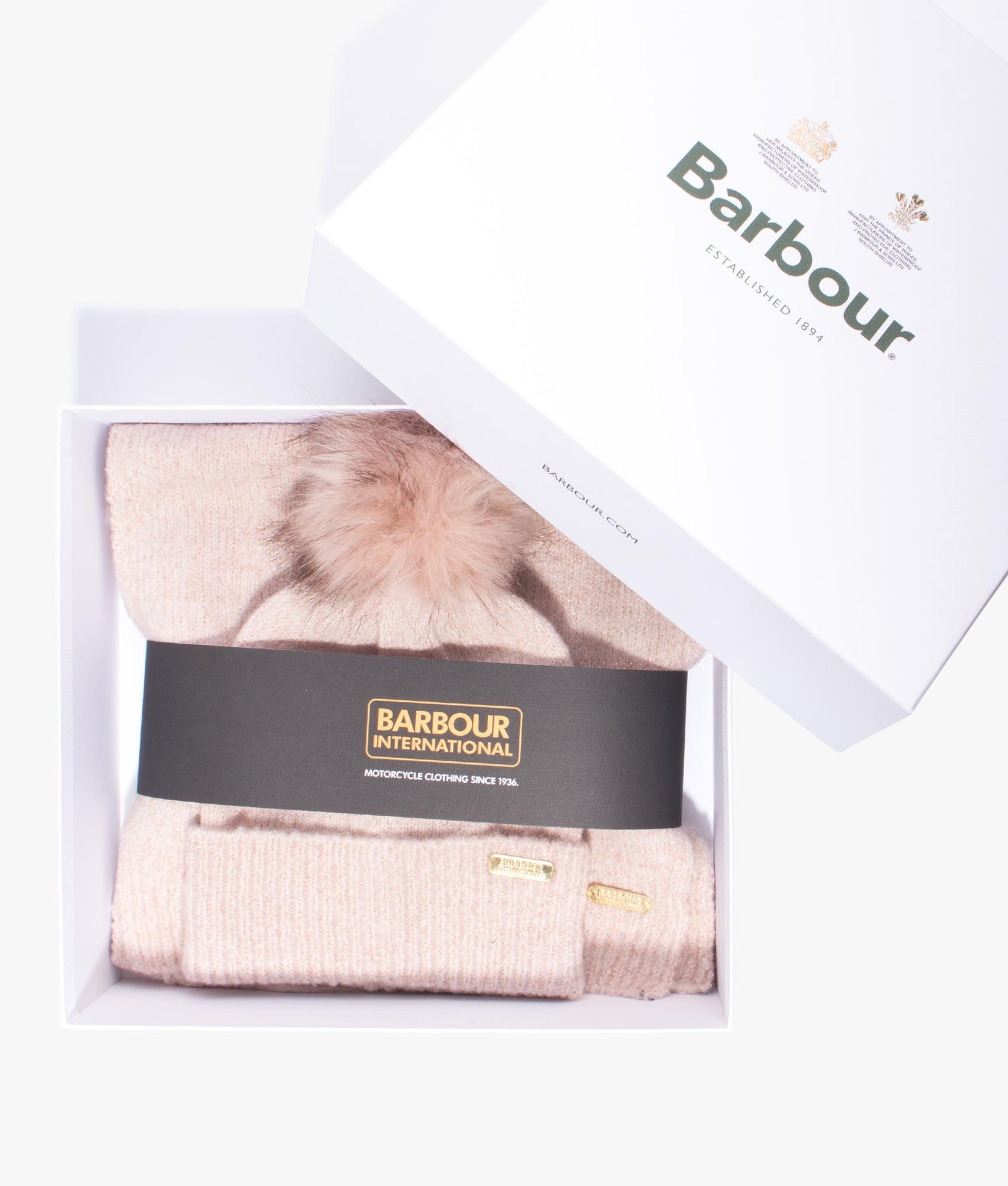Barbour Sparkle beanie and scarf gift set in pink EQVVS Womens