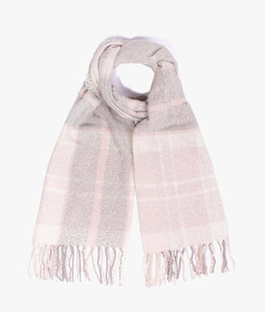Tartan boucle scarf in soft pink & grey