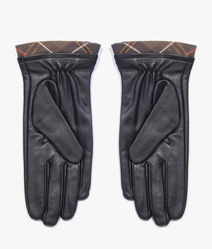 Tartan trimmed leather gloves in black & classic tartan