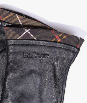 Tartan trimmed leather gloves in black & classic tartan