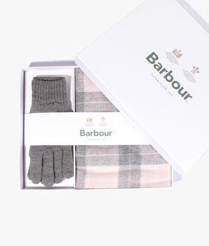 Tartan scarf and glove set in pink & grey