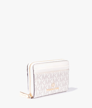 Jet set coin & card case in vanilla & cream