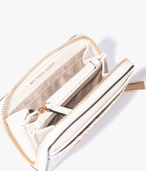 Jet set coin & card case in vanilla & cream
